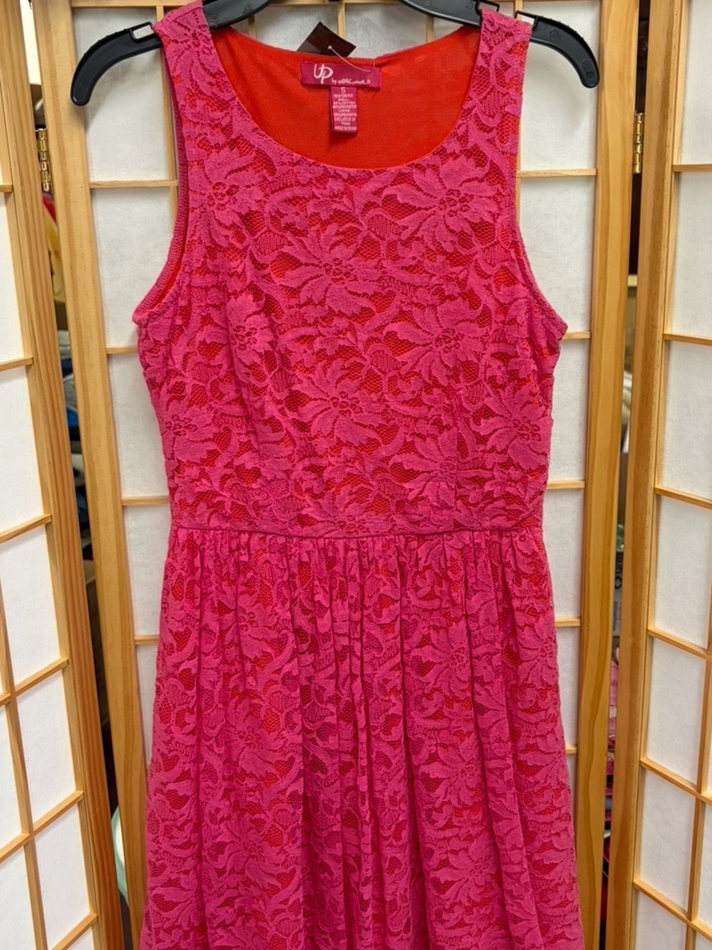 Ultra Pink Hot Pink Floral Lace Sleeveless Dress